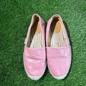 Gucci Signature Pink Leather Espadrilles (38.5)